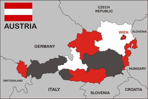 political map of Austria country with flag
