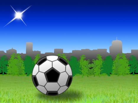 Illustration of soccer ball on the lawn of a park
