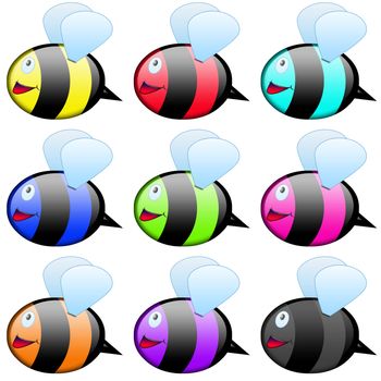 series of multicolor cartoon style icon bee
