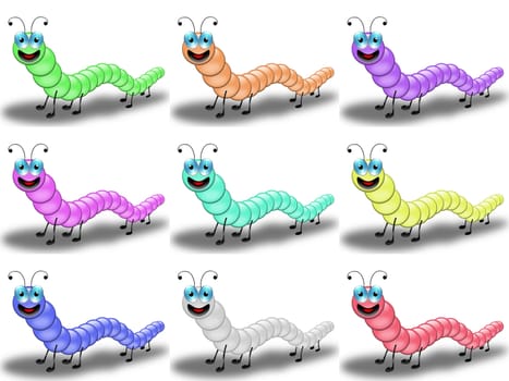 series of multicolor cartoon style icon caterpillar
