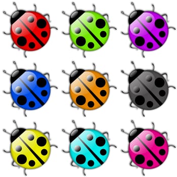 series of multicolor cartoon style icon ladybug
