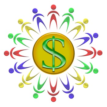 illustration of different men around the dollar symbol
