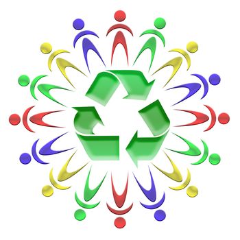 illustration of different men around the recycling symbol
