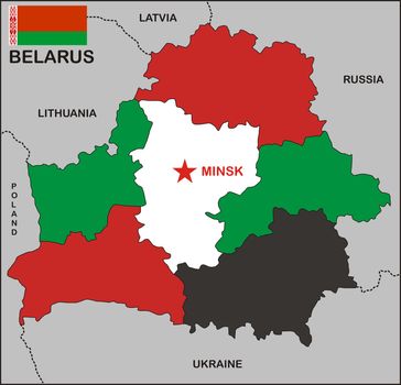 political map of Belarus country with flag
