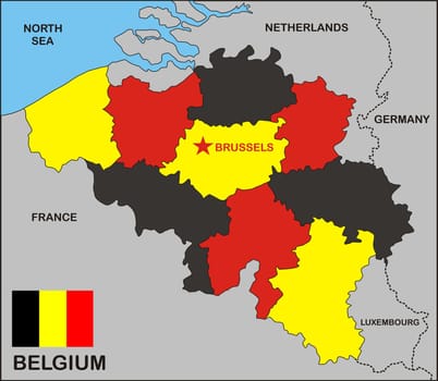 political map of Belgium country with flag
