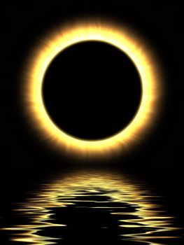 illustrated full eclipse over water