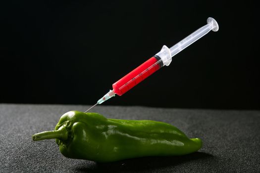 Green pepper research metaphor, red syringe manipulation