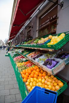 A greengrocer's shop in Oslo, Norway.