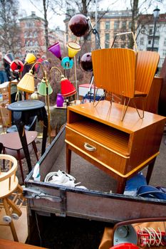 A flea market in Oslo, Norway. Assortment of old furniture.