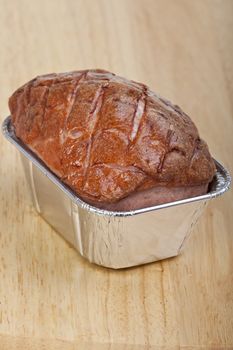 baked bavarian meat loaf on a wooden desk