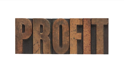 the word 'profit' in old wood type