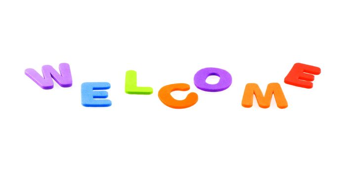 The word welcome spelled on a white background.
