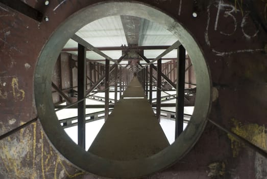 Maintenance aisle under old bridge via river Uzh in Transcarpathia 