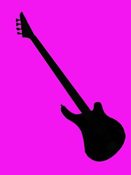 Black silhouette of bass guitar on pink background