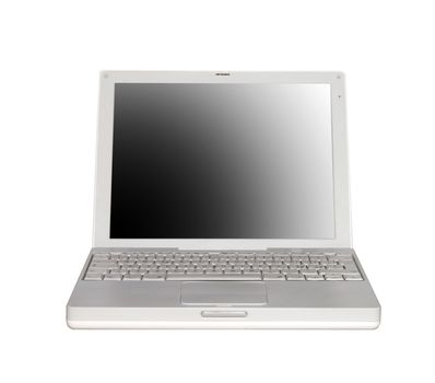 Frontal view of a white laptop, on white background