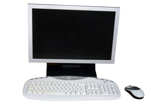 Pc monitor, keyboard and mouse on a white background