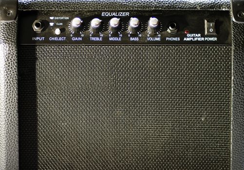 An old guitar black amp, frontal view