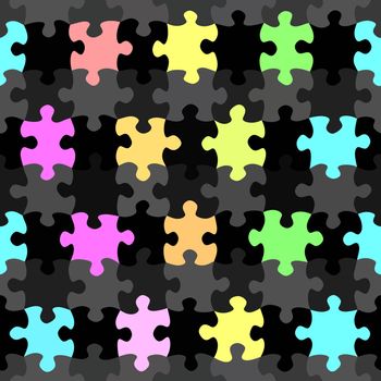 seamless texture of colorful and black jigsaw puzzle pieces