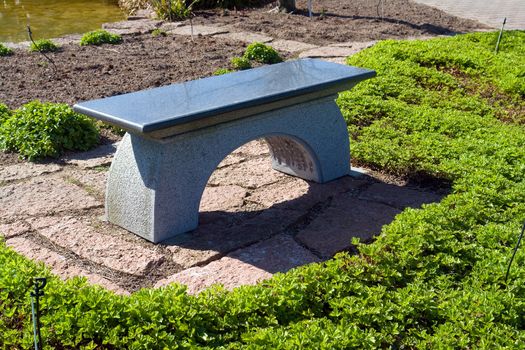 Beautiful Japanese style garden patio seating bench made from stone granite