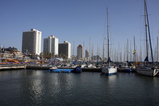 Yahts staying next to Tel Aviv beaches at summer