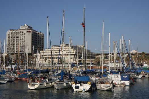 View to the Tel Aviv marine yahts from the breakwater