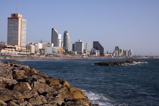 View to Tel Aviv beach line from the breakwater