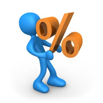 3d person holding a percentage symbol.