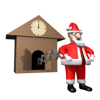 A cuckoo clock with Santa Claus coming out of it.