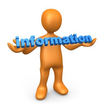 3d person holding the word "information".