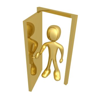 3d character open a door.