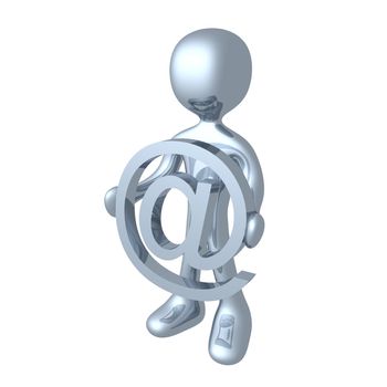 3d character holding an at symbol.