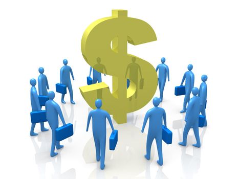 Business People Gathering Around A Dollar Symbol.