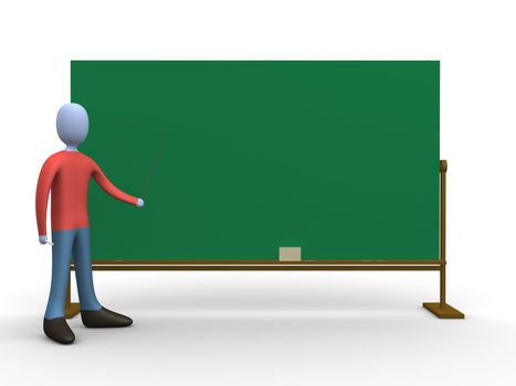 3d teacher in front of a blackboard.