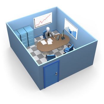 3d businessman in a small office.