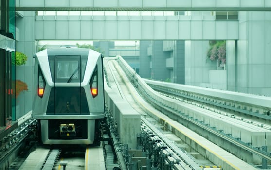 Rail infrastructure at an airport providing shuttle service between terminals.