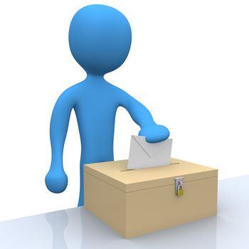 3d character putting a vote into a ballot.