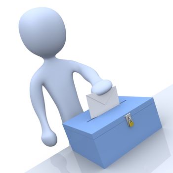 3d character putting a vote into a ballot.