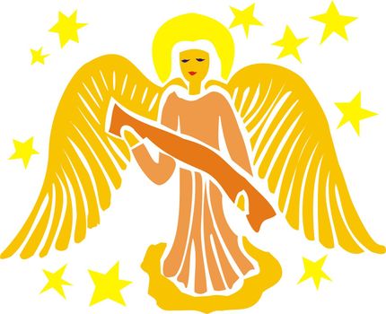 woodcut-type angel on white background