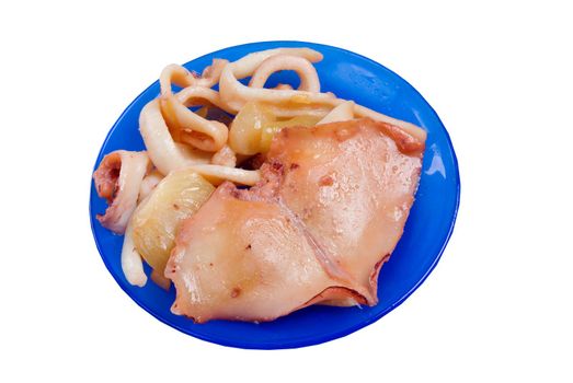 Calmari dish .the roasted squids.Fresh seafoods isolated