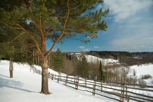 winter rural russian landscape,traditional type to north Russia