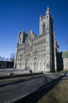 The famous Nidaros Cathedral in Trondheim, Norway. One of the oldest and northernmost cathedrals in northern Europe. Now stands as a popular tourist attraction, as well as a place for worship and pilgrimage for Norwegians and the like. 