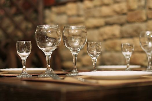 Beautiful glasses on a table at restaurant