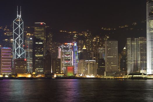The famous skyline of Hong Kong island, seen from Kowloon.