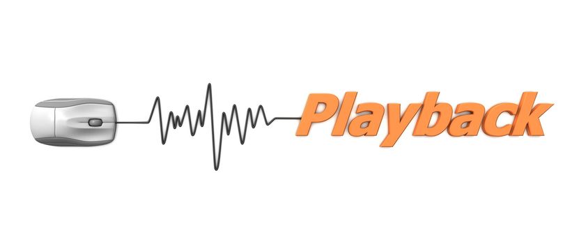 grey computer mouse connected to the orange word playback via sine waveform cable