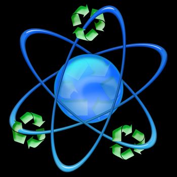 atom with ecology symbol on black background
