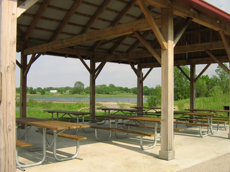 A photograph of a picnic shelter.