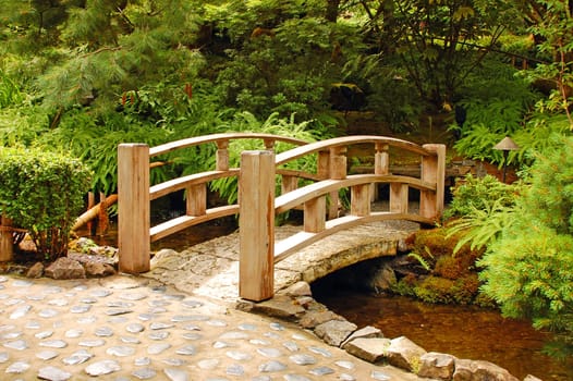 Garden bridge over stream