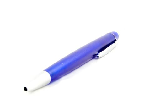 Isolated blue pen over white background