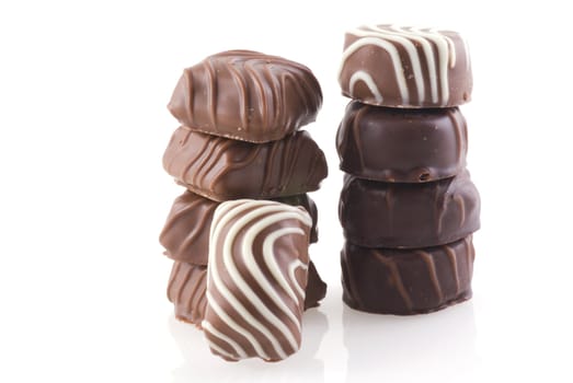 Belgian chocolates isolated on a white background.