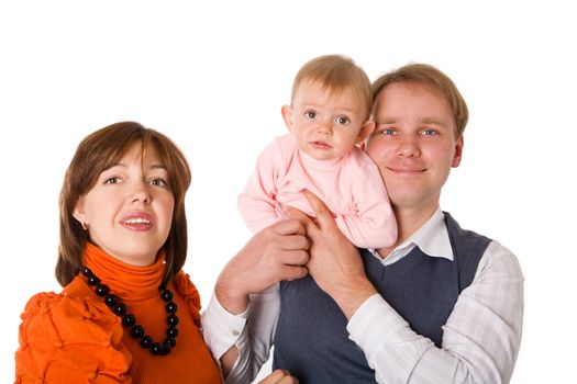 Happy Family posing together isolated on white